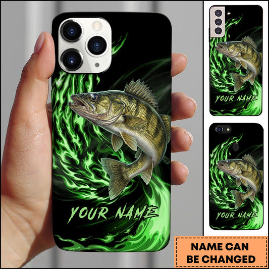 Maxcorners Walleye Fishing Green Flame Energy Personalized Name Phone Case