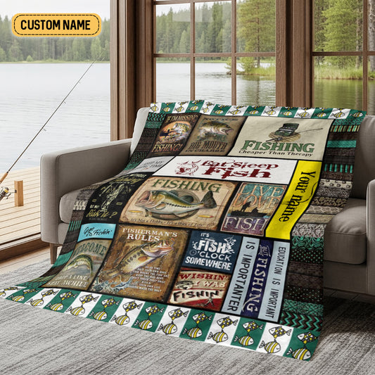 Maxcorners Eat Sleep Fish Custom Name Blanket, Fishing Blanket, Gift For Fishing Lover, Presents For Fishermen LM0201