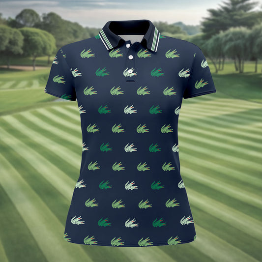 Maxcorners Navy Crocodile Pattern Sleeveless Golf Shirt, Women's Golf Shirt, Golf Polo For Women, Ladies Golf Shirt LM1507