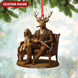 Maxcorners Personalized Acrylic Deer Christmas Ornament â€“ Elegant Hunter Buck with Dog Holding Rifle Holiday Decor LM0110