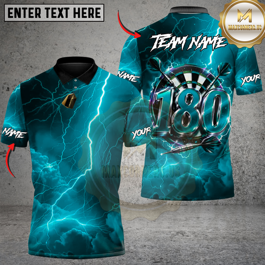 Maxcorners Darts 180 Lightning Strike Storm Multicolor Customized Name, Team Name 3D Shirts
