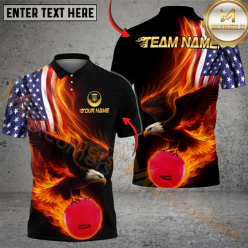 Maxcorners Patriot Fire Eagle Disc Golf Polo Customized Name, Team Name 3D Shirts