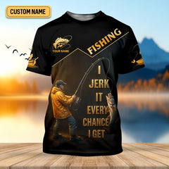 Maxcorners Funny Fishing T-Shirt I Jerk It Every Chance I Get Custom Name UPF Shirts, Men's Fishing Shirt