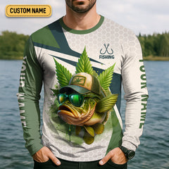 Maxcorners I Just Want To Get High And Go Fishing Largemouth Bass Fishing SPF Shirt For Men, Funny Fishing Shirt