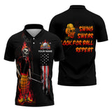 Maxcorners Custom Flaming Skeleton Men's Golf Polo Shirt, Mens Golf Gift, Funny Golf Shirt
