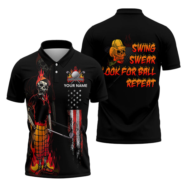 Maxcorners Custom Flaming Skeleton Men's Golf Polo Shirt, Mens Golf Gift, Funny Golf Shirt