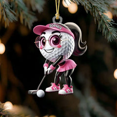 Maxcorners Cute Golf Ball Female Golf Acrylic Ornament, Golf Xmas Ornaments, Golf Christmas Gifts LM1611