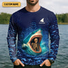 Maxcorners Shark Fishing Team Shirt, Blue Camo Fishing UPF Shirts, Fishing Gifts For Men, Fishing Shirt With Hood