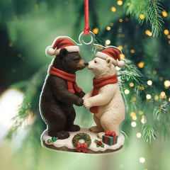 Maxcorners Christmas Bear Couple Figurine Acrylic Ornament â€“ Cute Holiday Decor for Couples, Polar and Brown Bear Love Statue, Romantic Christmas Gift for Him or Her
