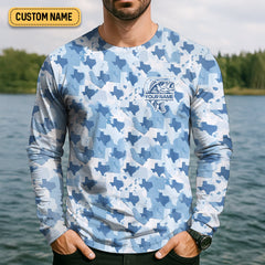 Maxcorners Texas Camo Blue Fishing UPF Shirts, Performance Fishing Shirts, Fishing Gifts For Men, Men's Fishing Shirt