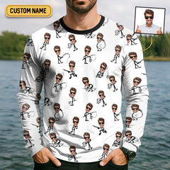 Maxcorners Funny Stick Figure Fishing Pose Custom Face SPF Shirt For Men, Funny Fishing Shirt, Fishing Shirts For Men