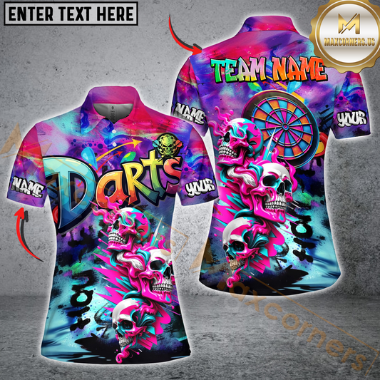 Maxcorners Darts Skull Neon Graffiti Personalized Name, Team Name 3D Shirt For Women