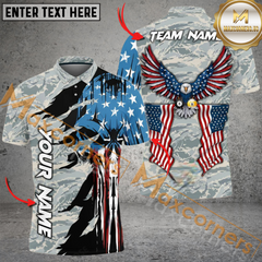 Maxcorners Ball 8 And 9 Eagle Flag Skull Billiard Jersey Mutiloption Personalized Name, Team Name 3D Polo Shirt