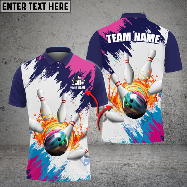 Maxcorners Bowling And Pins Crashing Paint Customized Name And Team Name 3D Shirt