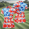 Maxcorners Patriotic Floral Golf Shirt, Red White Blue Blossom Pattern, Golf Shirt For Women LM1507