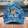 Maxcorners Fishing Blue Honeycomb Water Splash Personalized Name 3D Cap (12 Fish Species)