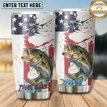 Maxcorners Fishing Tumbler White Patriotic Paint Splatter Design Personalized Name Tumbler (13 Species)
