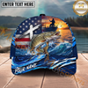 Maxcorners Fishing American Flag Sunset Wave Personalized Name 3D Cap (12 Fish Species)