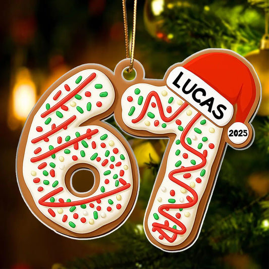 Maxcorners Custom Name Six Seven Ornament - Personalized Acrylic Ornament - Funny Six Seven 67 Ornament, Christmas Santa 67 Ornament, Gen Z, Gen Alpha Teenager Ornament 2D Flat