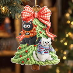 Maxcorners Cat Hanging on Christmas Tree Latch Hook Yarn Faux - Personalized Acrylic Ornament - Christmas Gift for Cat Lovers 2D Flat TU2511