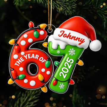 Maxcorners Lights and Santa Hat Six Seven - Personalized Acrylic Ornament - Fun Christmas Decoration, Christmas Gift For Teen, Grandkid, Gen Alpha 2D Flat