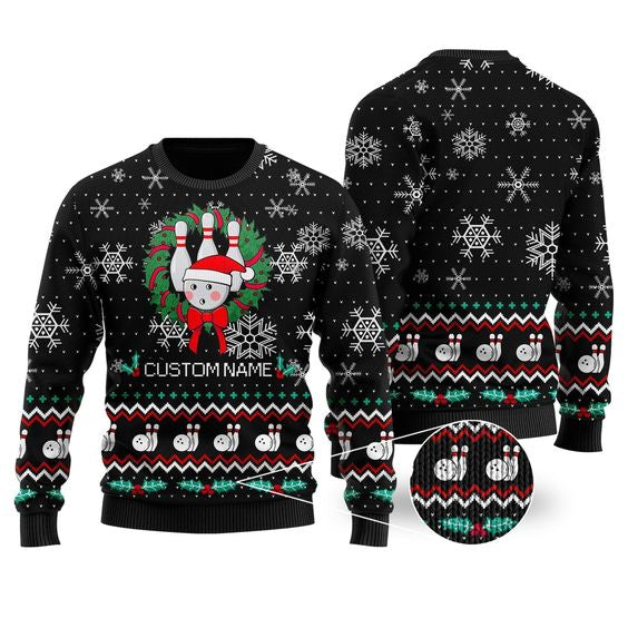 Maxcorners Bowling Christmas Snowflakes Image Noel Pattern 3D Sweater