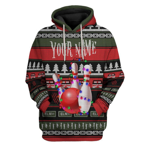 Maxcorners Bowling Ugly Christmas Customized Name 3D Hoodie