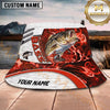 Maxcorners Fishing Red Flame Personalized Name 3D Bucket Hat (12 Fish Species)