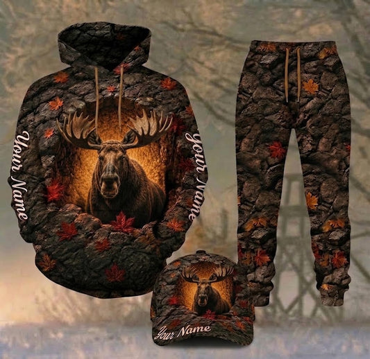 Maxcorners Hunting Moose Autumn Stone Cave Personalized 3D Shirts