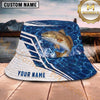 Maxcorners Fishing Blue Ocean White Geometric Scale Personalized 3D Bucket Hat (13 Fish Species)