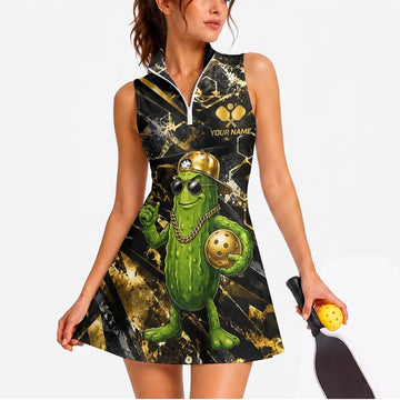 Maxcorners Pickleball Sleeveless Zipper Sports Dress Set Fantasy Green Dragon Pickleball Personalized Name 3D Sleeveless Zipper Sports Dress Set