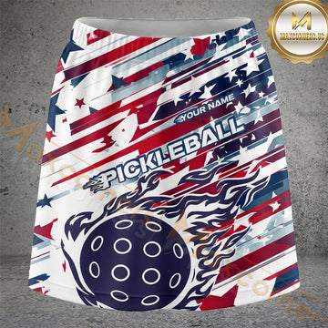 Maxcorners Pickleball Distressed Red White Blue Pickleball Personalized 3D Skort, Skirts With Shorts