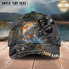 Maxcorners Fishing Reaper Cracked Steel Skull Artwork Multiple Options Personalized Name 3D Cap (12 Fish Species)