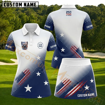 Maxcorners Patriotic Stars and Stripes Personalized Name 3D Golf Shirt and Golf Skirt