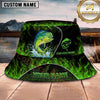 Maxcorners Fishing Neon Hook Flame Personalized Name 3D Bucket Hat (12 Fish Species)
