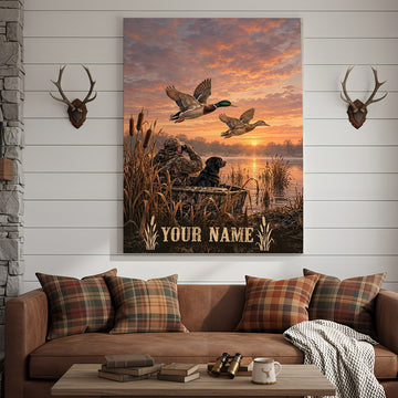 Maxcorners Duck Hunting Labrador Mallard Retro Wilderness Personalized Canvas Wall Art