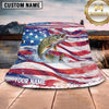 Maxcorners Fishing Watercolor American Flag Splash Personalized 3D Bucket Hat (13 Fish Species)