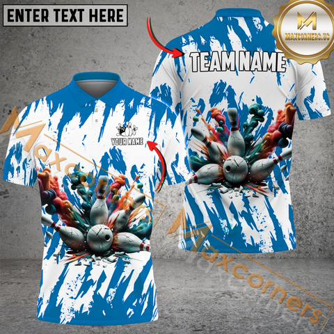 Maxcorners Ink Broken Pattern Bowling Jersey Multicolor Option Customized Name, Team Name 3D Shirt