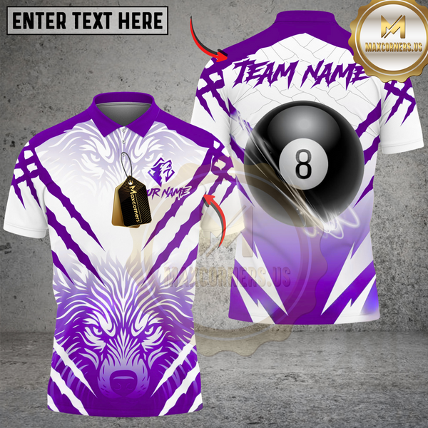 Maxcorners Billiard 8-Ball Wolf Pattern Personalized Name Shirt (4 Colors)