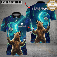 Maxcorners Savage Bear Golf Polo Shirt Customized Name, Team Name 3D Shirts