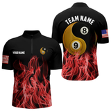 Maxcorners Red Flaming Ying And Yang 8 Ball & 9 Ball Billiard Shirts For Men Custom Pool Billiard Jerseys LM064