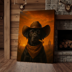 Maxcorners Dog Cowboy Sunset 3D Wrapped Canvas