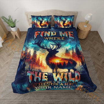 Maxcorners Hunting Deer Find Me In The Wild Forest Design Bedding Set 3D Print Custom Name