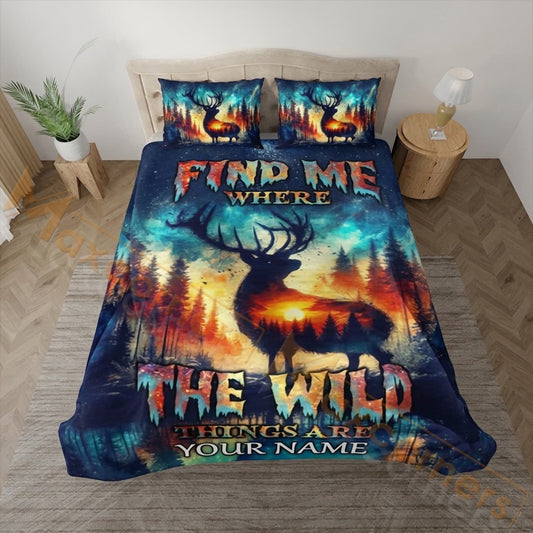 Maxcorners Hunting Deer Find Me In The Wild Forest Design Bedding Set 3D Print Custom Name