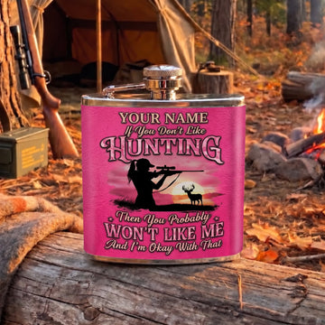 Maxcorners Hunting Pink Hunting Quote Design Personalized Name 3D Hip Flask