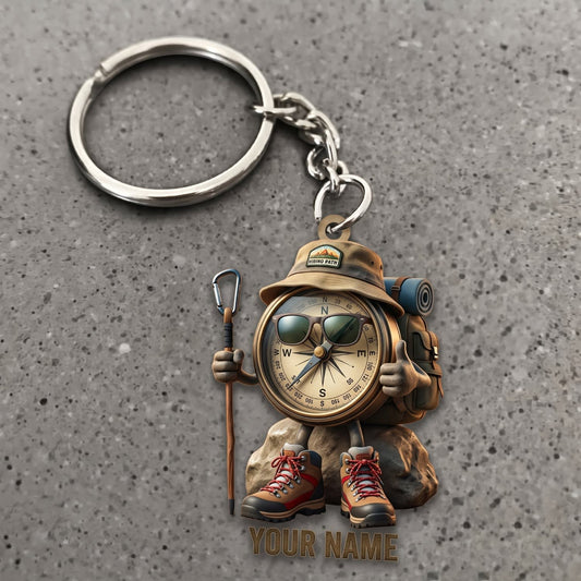 Maxcorners Hiking Vintage Explorer Compass Backpacker Customized Name 3D Keychain And Ornament