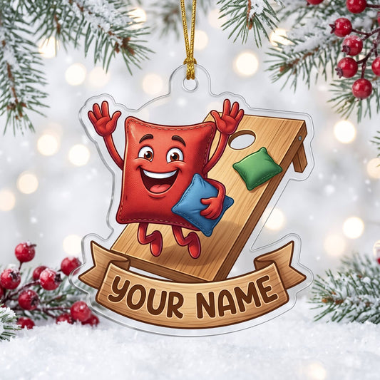 Maxcorners Cornhole Red Bag Mascot Toss Design Customized Name 3D Keychain And Ornament