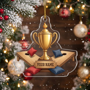 Maxcorners Cornhole Golden Trophy Board Bean Bags Customized Name 3D Keychain And Ornament