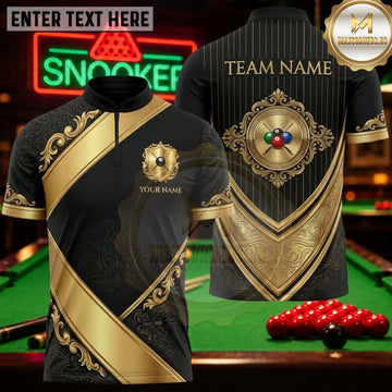 Maxcorners Snooker Black Gold Luxury Royal Crest Personalized Name 3D Unisex Shirt
