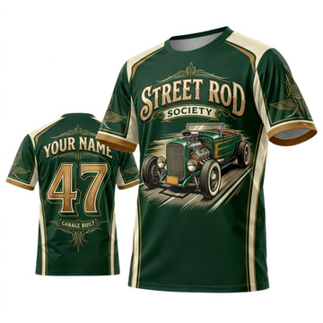 Maxcorners Personalized Car Classic Muscle Car 3D T-Shirt – Street Rod Society Green Cream Classic Hot Rod